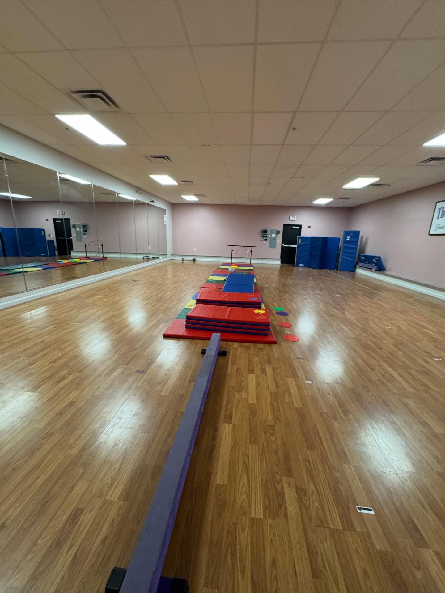 Spacious dance studio set up for activities and celebration